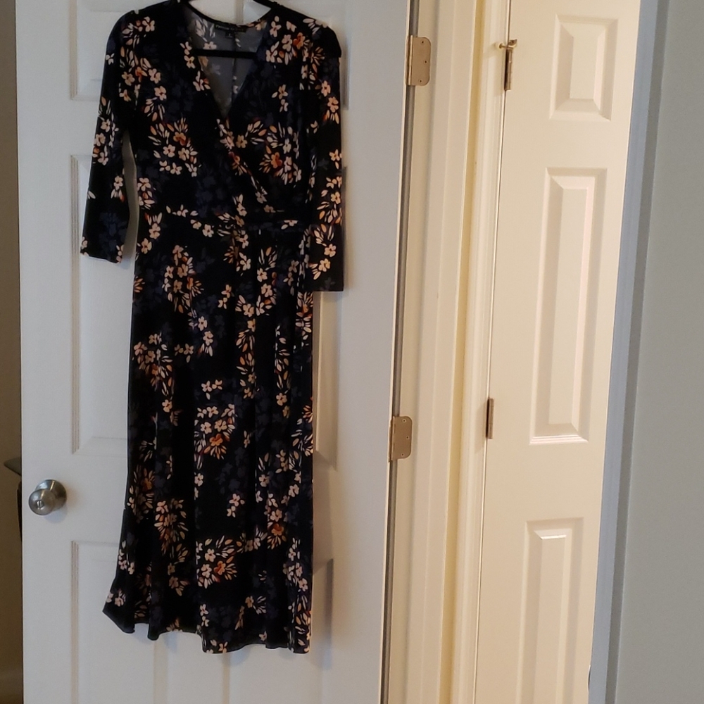Preston & York flower navy blue 3/4 sleeve dress
